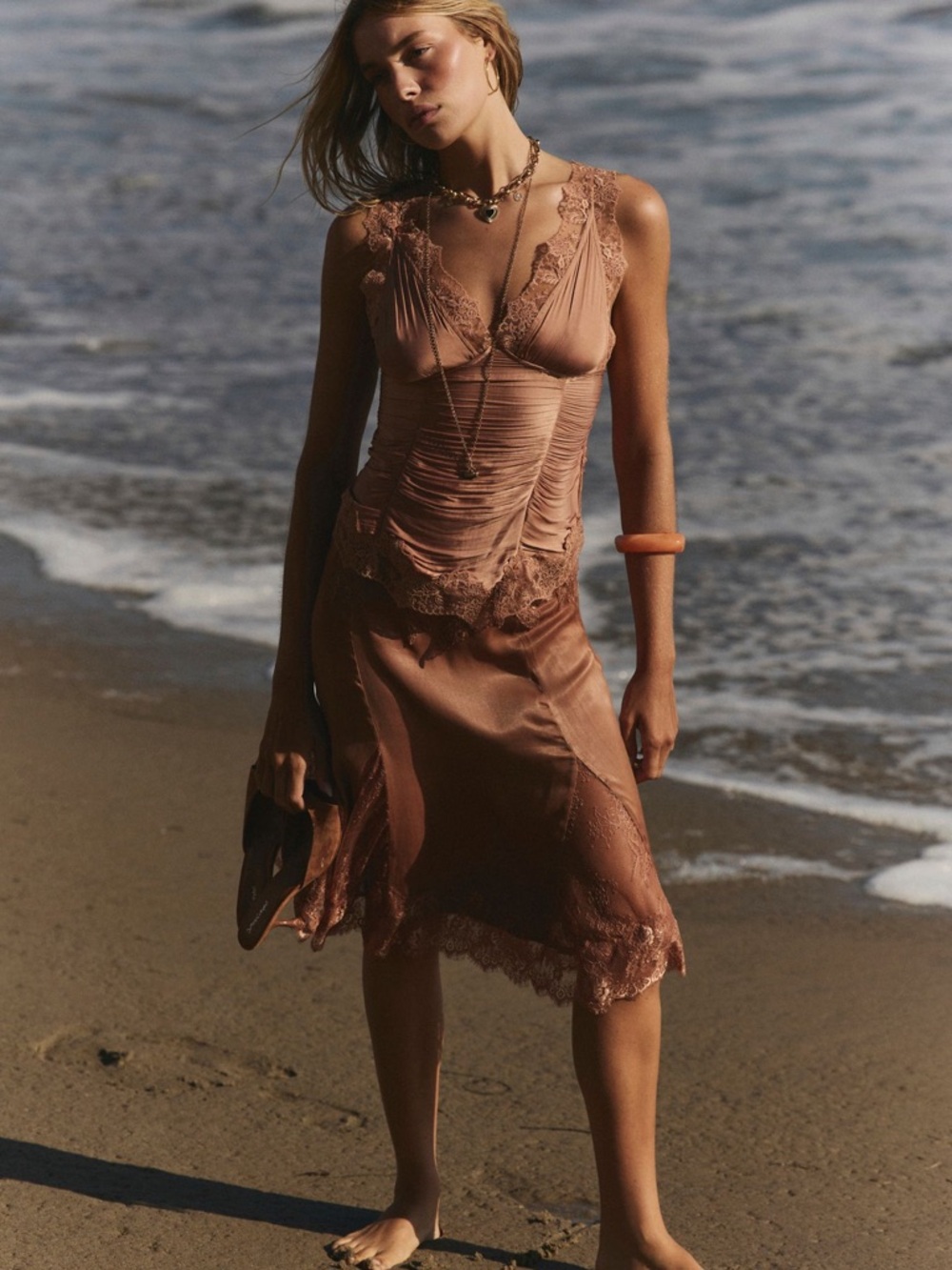 Free People Elena Lace Tank in Peached Copper - Picture 5 of 14